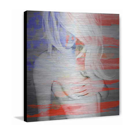 Gorgeous Blonde Patriot Painting Print on Metal (18"W x 18"H x 1.5"D)