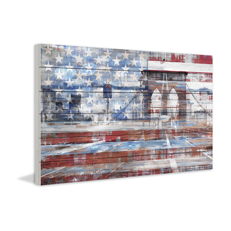 Bridge Through the Flag Painting Print on White Wood (18"W x 12"H x 1.5"D)