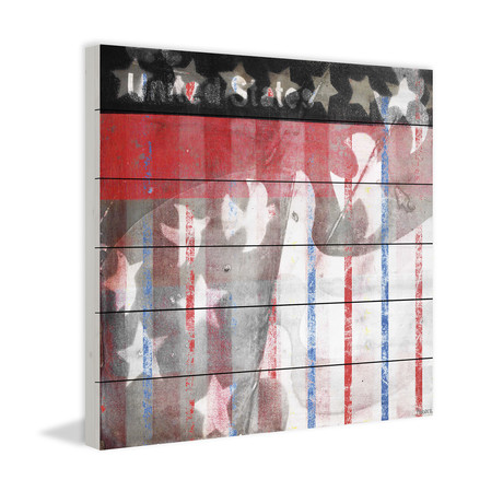 Patriotic Wave Painting Print // White Wood (18"W x 18"H x 1.5"D)