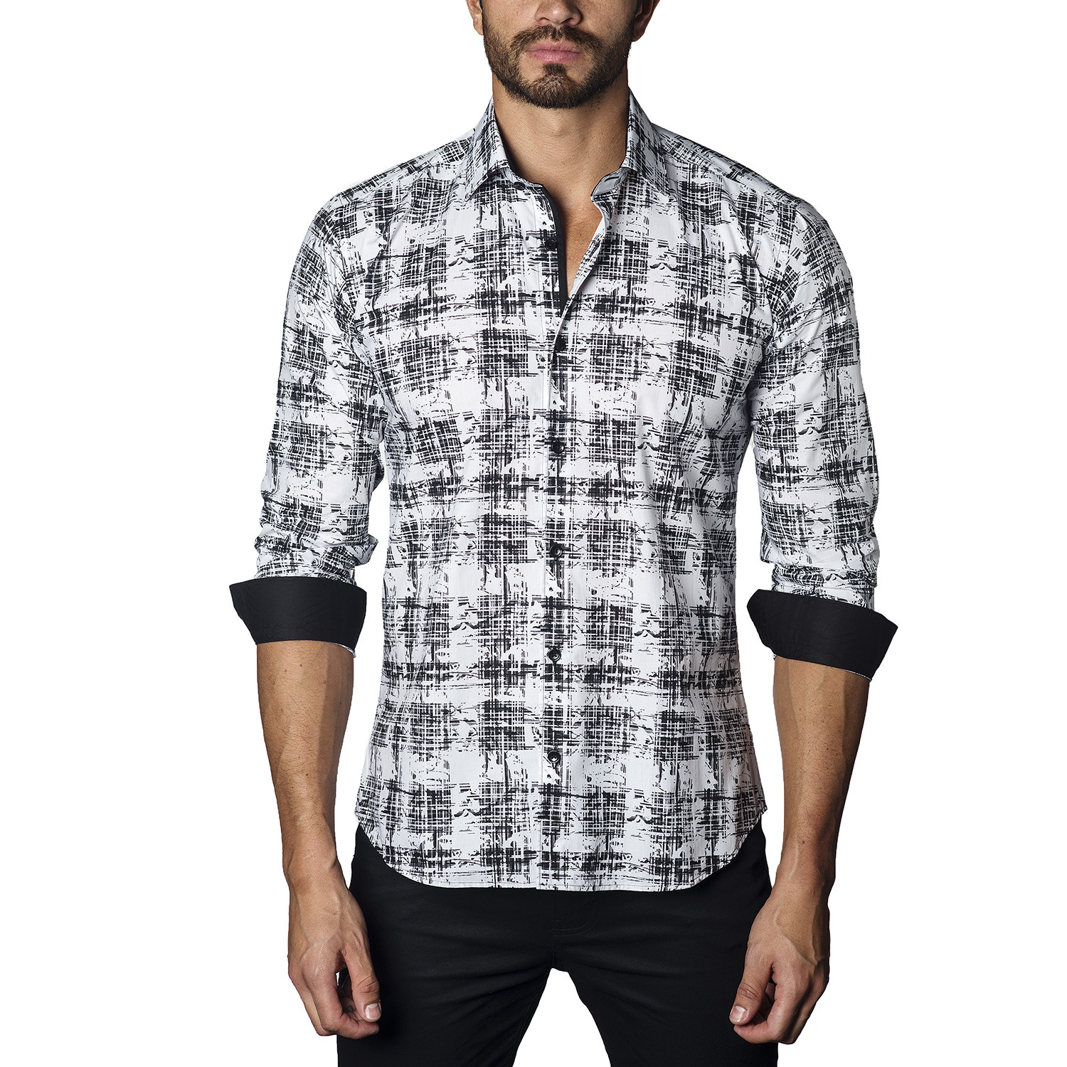 Distressed Long Sleeve Shirt // Black + White (2XL) - Jared Lang ...