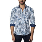 Distressed Long Sleeve Shirt // White + Blue (3XL)