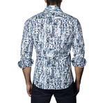 Distressed Long Sleeve Shirt // White + Blue (3XL)