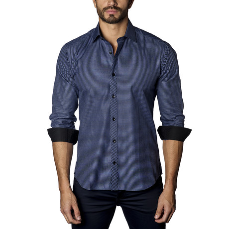 Micro Check Long Sleeve Shirt // Blue + Black (S)