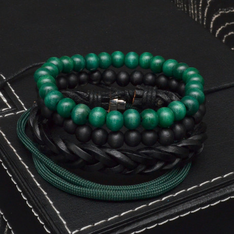 Green + Black Bracelet Set // 4 Pack