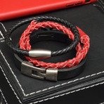 Red + Black Leather Bracelet Set // 3 Pack