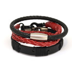 Red + Black Leather Bracelet Set // 3 Pack