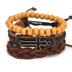 Cross + Leather Bracelet Set // 3 Pack