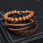 Wood + Leather Bracelet Set // 3 Pack