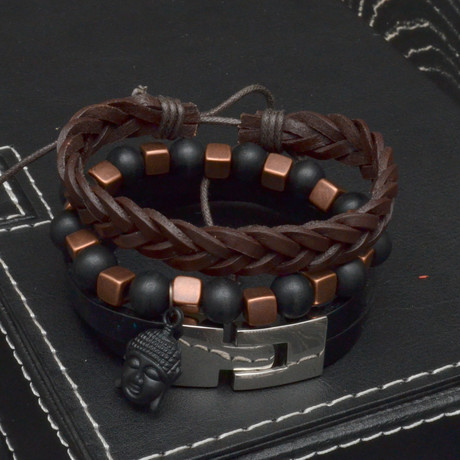 Black + Brown Bracelet Set // 3 Pack