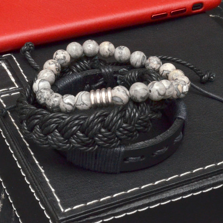 Marble + Leather Bracelet Set // 3 Pack