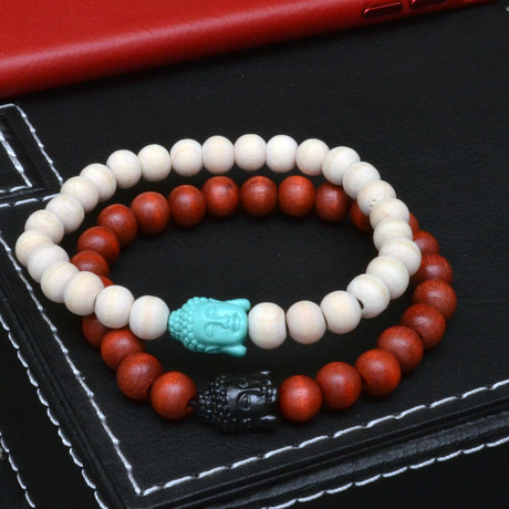 Wood + Buddha Bracelet Set // 2 Pack