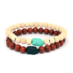 Wood + Buddha Bracelet Set // 2 Pack