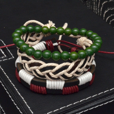 Green + Burgundy Bracelet Set // 3 Pack