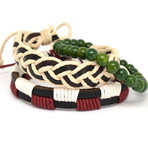 Green + Burgundy Bracelet Set // 3 Pack