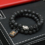 Lava Rock + Silver Buddha Bracelet // Set of 2