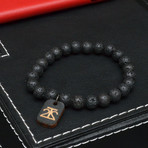 Lava Rock + Silver Buddha Bracelet // Set of 2