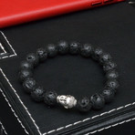 Lava Rock + Silver Buddha Bracelet // Set of 2