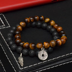 8mm Tiger Eye + Lava Rock Bracelet Set // 2 Pack