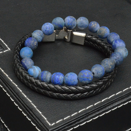 Lapis Lazuli and Leather Bracelet // 2 Pack