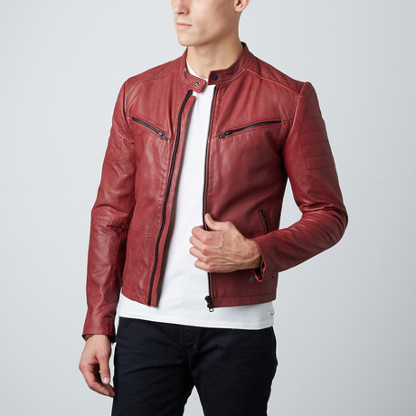 Classic Zip Leather Jacket // Oxblood Red (2XL)