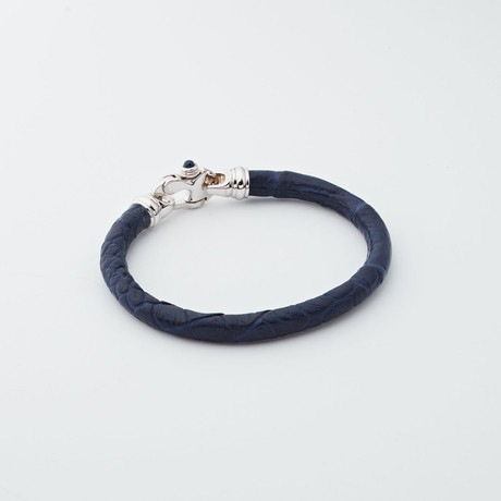 Alligator Bracelet // Dark Blue + Silver (Large)
