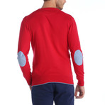 Patched Pullover Sweater // Red + Sky Blue (S)