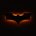 Dark Knight Logo // Yellow // Floating Metal Wall Art // LED Backlit (20"W x 7"H x 1"D)