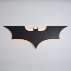 Dark Knight Logo // Yellow // Floating Metal Wall Art // LED Backlit (20"W x 7"H x 1"D)
