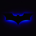 Dark Knight Logo // Blue // Floating Metal Wall Art // LED Backlit (20"W x 7"H x 1"D)