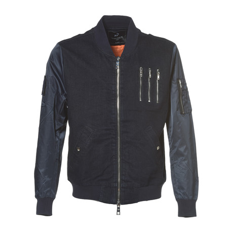 Gladow Mixed Fabric Triple Zip Jacket // Blue (S)