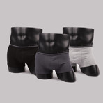 Solid Brazilian Trunks // Heather Grey + Ebony + Black // Pack of 3 (S)
