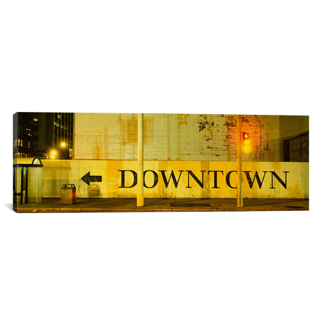 Downtown Sign Printed On A Wall, San Francisco, California (36"W x 12"H x 0.75"D)