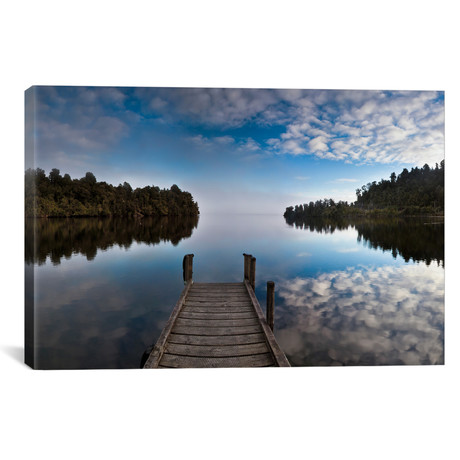 Dock In Lake Mapourika With Mist Rising Off Water (26"W x 18"H x 0.75"D)