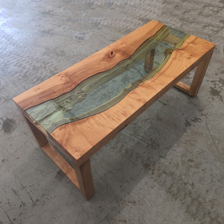 River Series Coffee Table // Big Leaf Maple + Light Green Glass
