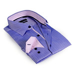 Solid Collar Herringbone Button-Up Shirt // Blue + Light Purple (3XL)