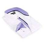 Textured Collar Solid Button-Up Shirt // White + Blue (XL)