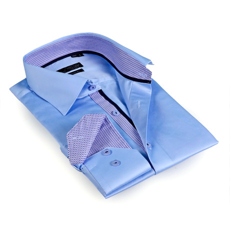 Textured Collar Solid Button-Up Shirt // Light Blue (S)