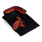 Gingham Collar Solid Button-Up Shirt // Black (3XL)