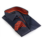 Button-Up Shirt // Charcoal + Red Checkered Detailing (M)