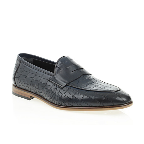 Pointed Crocodile Penny Loafer // Navy Blue (Euro: 40)