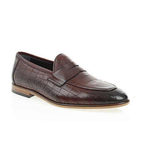 Pointed Crocodile Penny Loafer // Claret Red (Euro: 40)