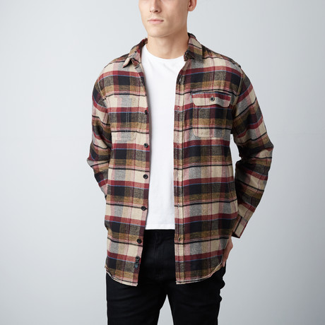 Long-Sleeve Plaid Flannel Shirt // Khaki (S)