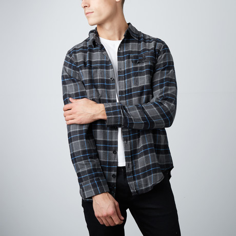 Long-Sleeve Plaid Flannel Shirt // Black (S)