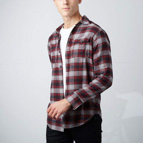 Long-Sleeve Plaid Flannel Shirt // Cement (S)