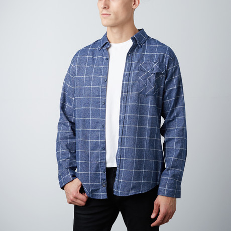 Checker Long-Sleeve Shirt // Navy (S)