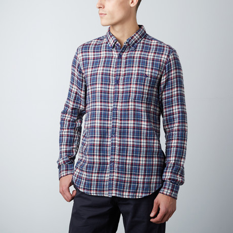 Woven Novelty Plaid Long-Sleeve Shirt // Ecru (XS)