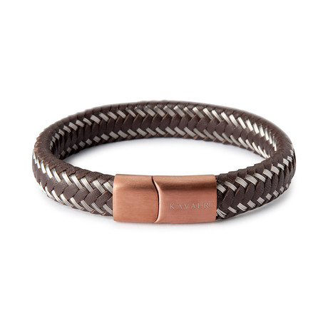 Brown Leather + Wire Bracelet // Chrome Clasp
