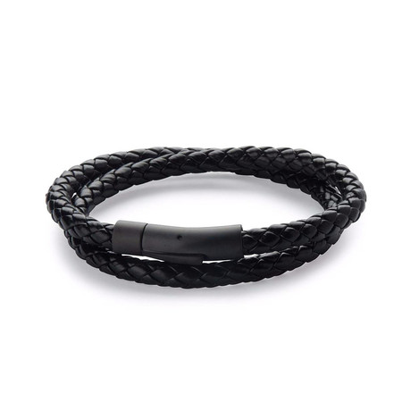 Barrel Double Wrap Leather Bracelet // Black (40.5 cm)