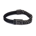 Double Armour Leather + Steel Bracelet // Aged Silver (20.5 cm)