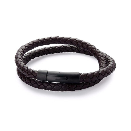 Barrel Double Wrap Leather Bracelet // Brown (40.5 cm)